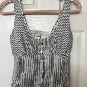 Hollister Navy and White Striped Button-Up Top